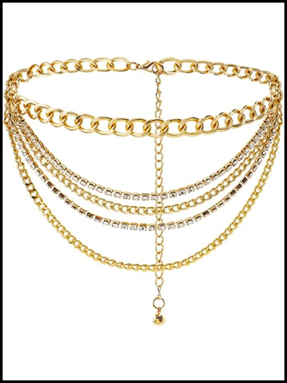 Multilayer Chain Belt Rhinestone Metal Punk Gold Waist Chain